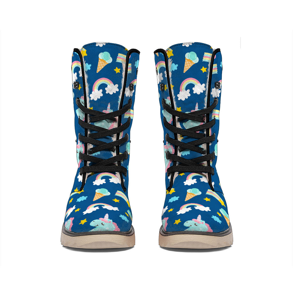 Cute Girly Unicorn Pattern Print Winter Boots