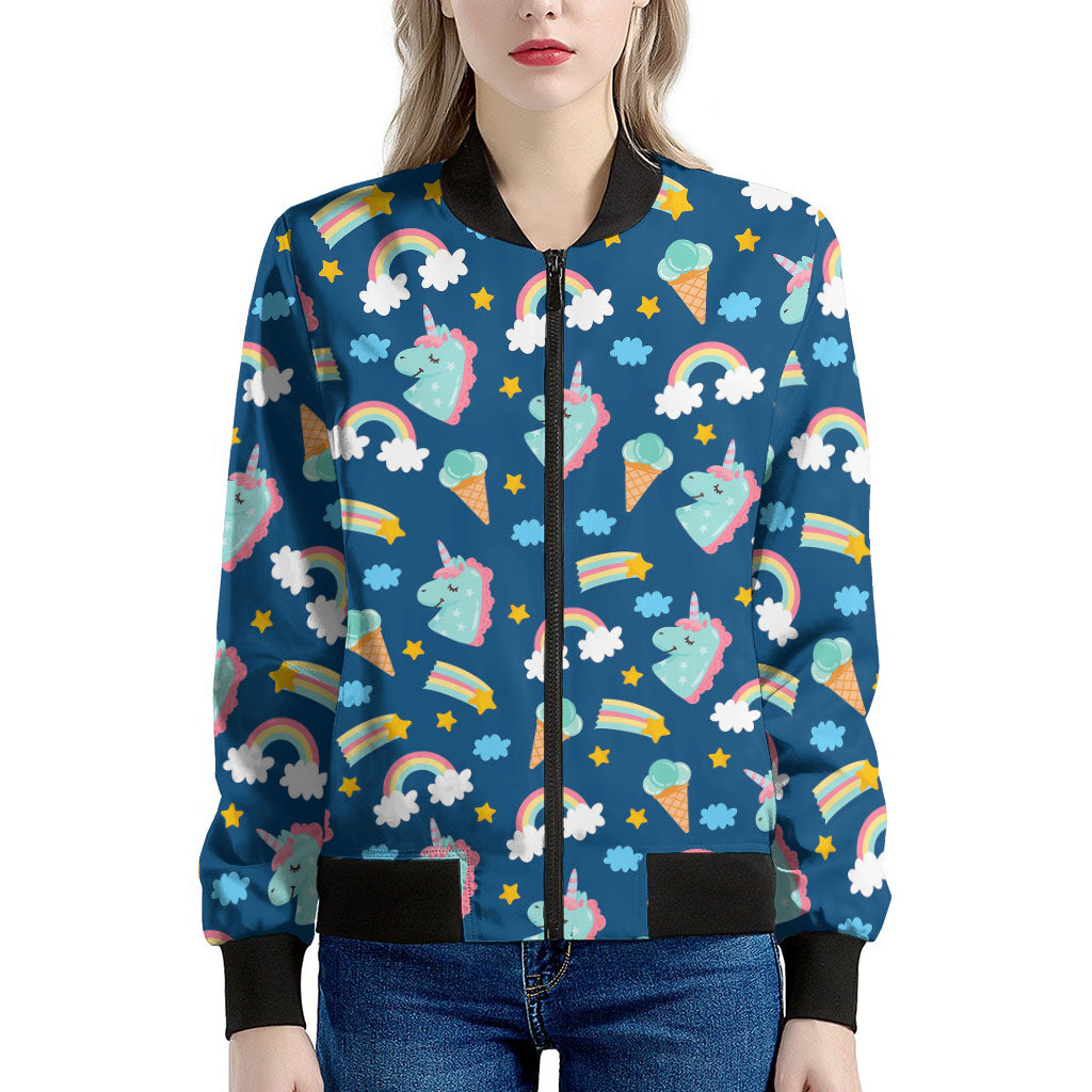 Cute Girly Unicorn Pattern Print Women's Bomber Jacket