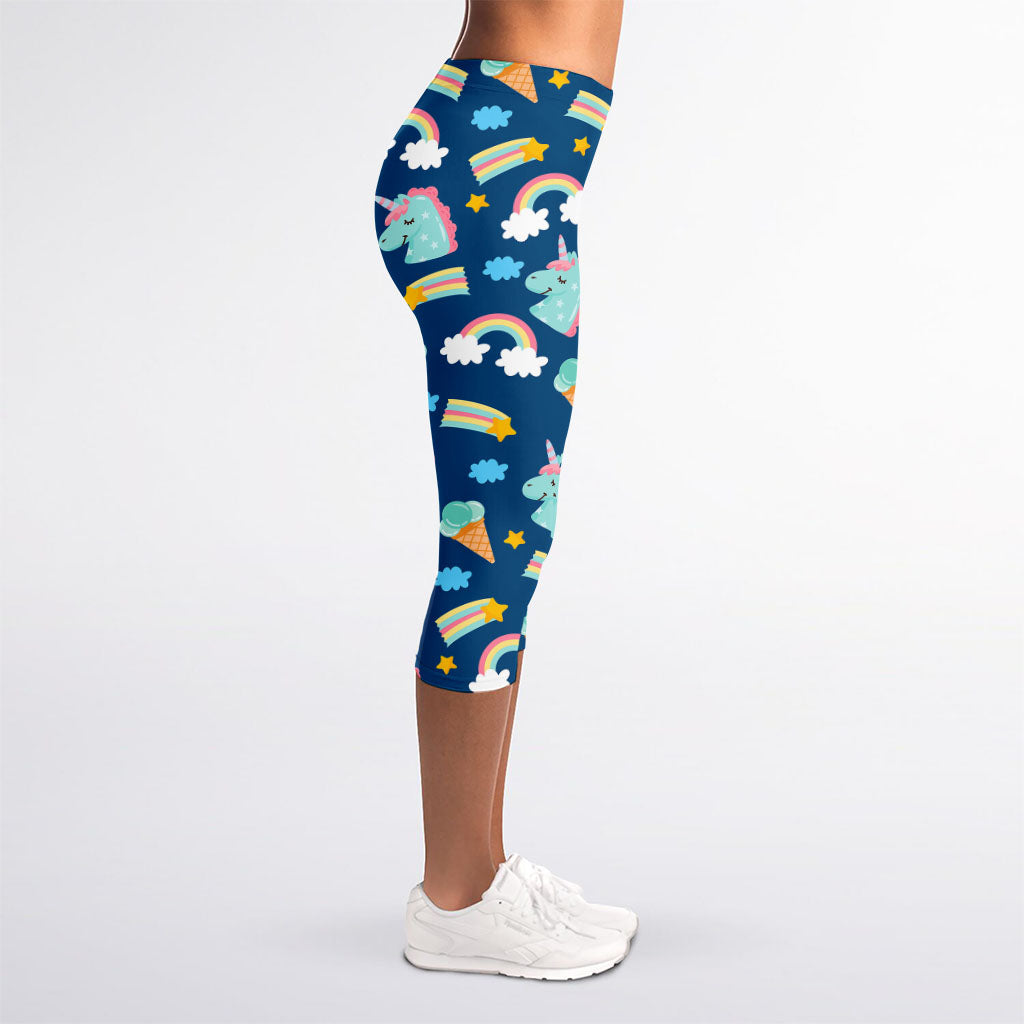 Cute Girly Unicorn Pattern Print Women's Capri Leggings