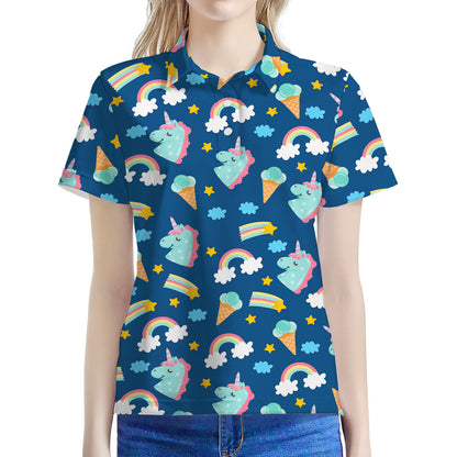 Cute Girly Unicorn Pattern Print Women's Polo Shirt
