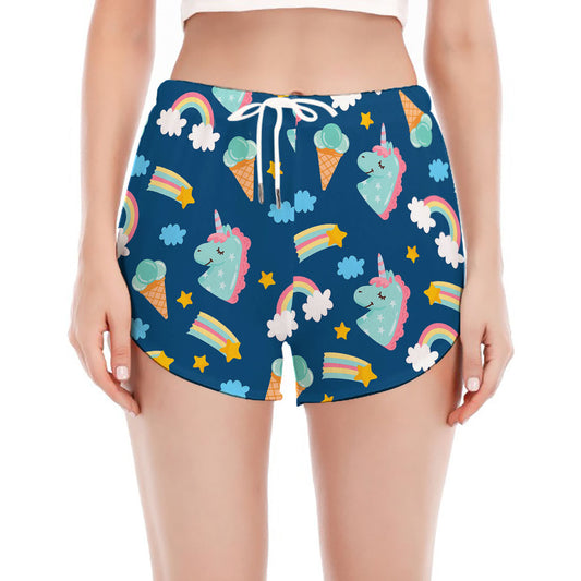 Cute Girly Unicorn Pattern Print Women's Split Running Shorts
