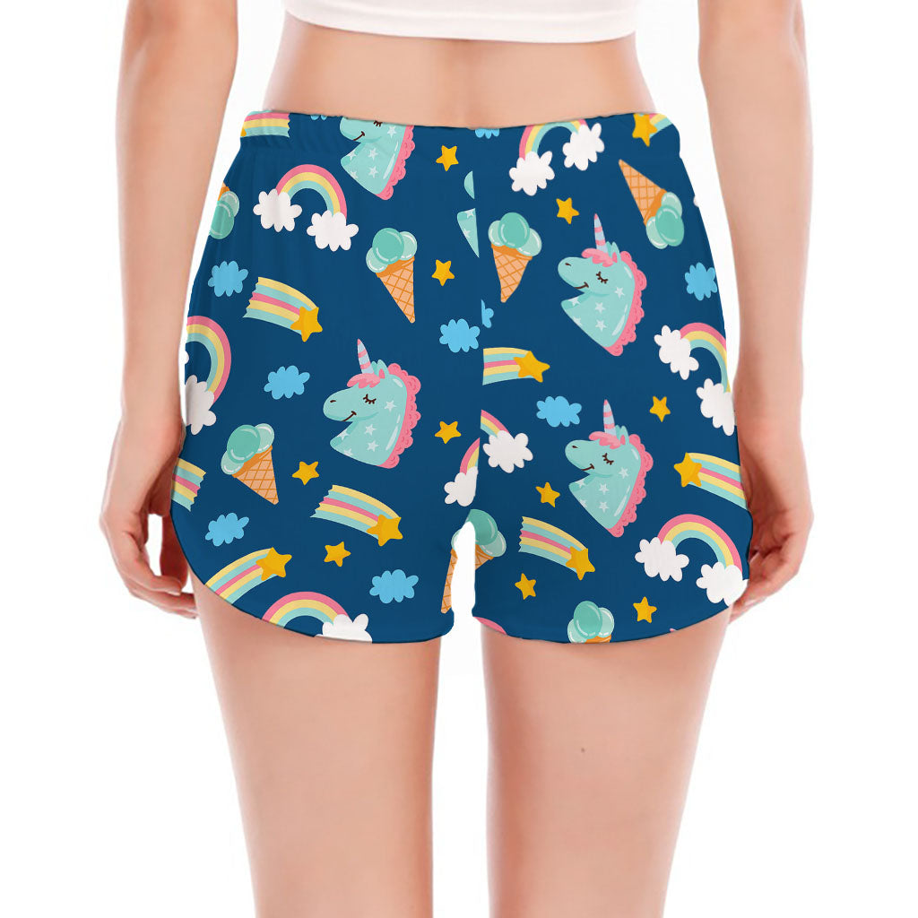 Cute Girly Unicorn Pattern Print Women's Split Running Shorts