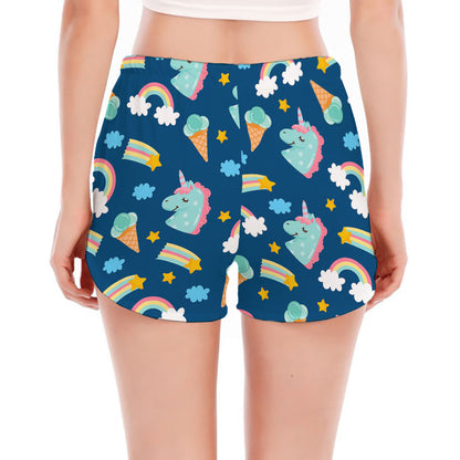 Cute Girly Unicorn Pattern Print Women's Split Running Shorts