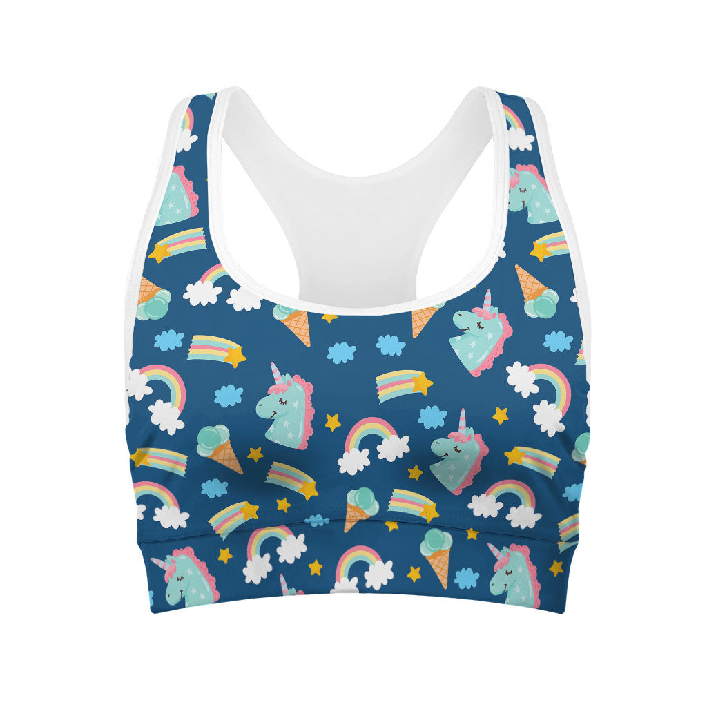 Cute Girly Unicorn Pattern Print Women's Sports Bra