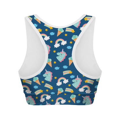Cute Girly Unicorn Pattern Print Women's Sports Bra