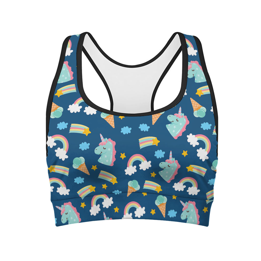 Cute Girly Unicorn Pattern Print Women's Sports Bra