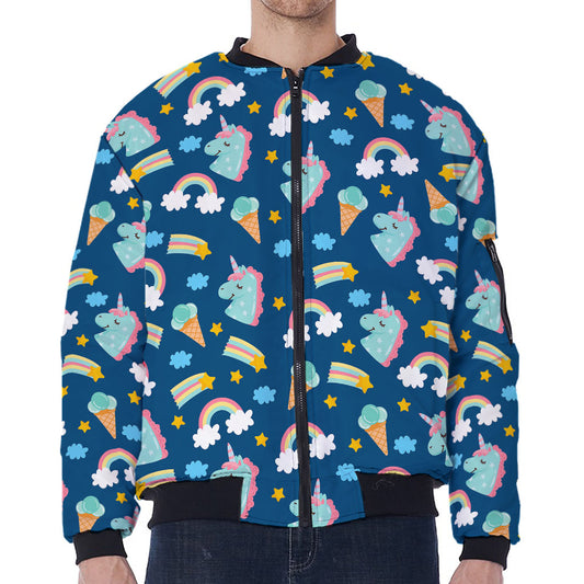 Cute Girly Unicorn Pattern Print Zip Sleeve Bomber Jacket