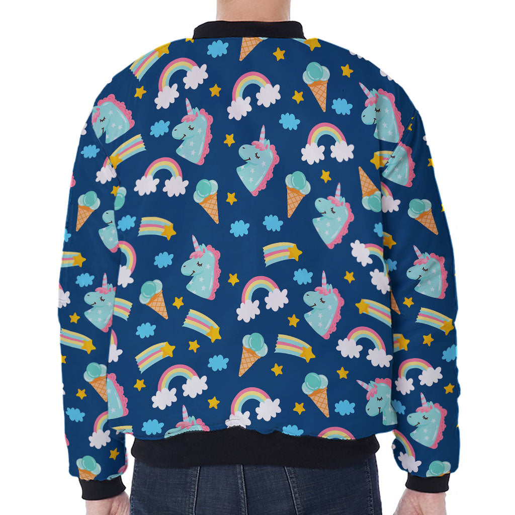 Cute Girly Unicorn Pattern Print Zip Sleeve Bomber Jacket