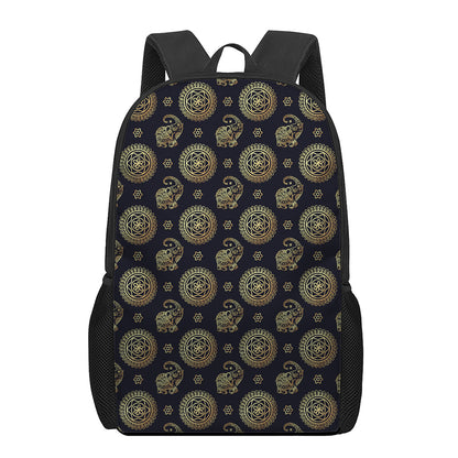 Cute Gold Boho Elephant Pattern Print 17 Inch Backpack