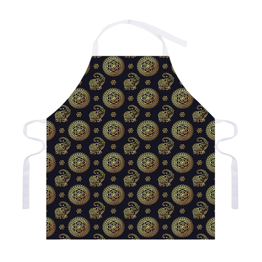 Cute Gold Boho Elephant Pattern Print Adjustable Apron