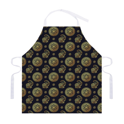 Cute Gold Boho Elephant Pattern Print Adjustable Apron