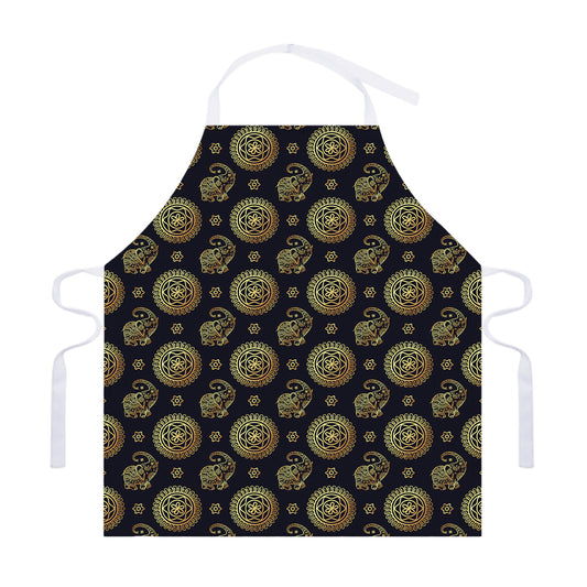 Cute Gold Boho Elephant Pattern Print Adjustable Apron