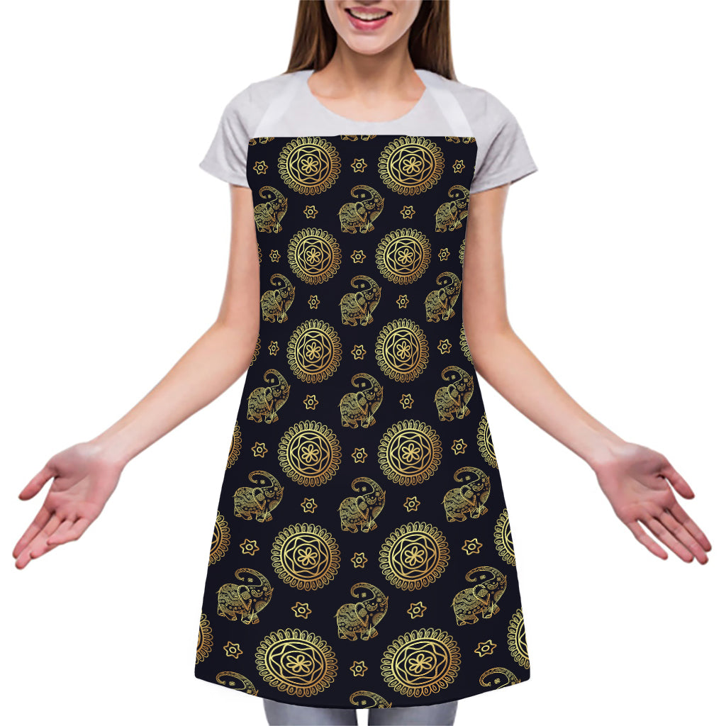 Cute Gold Boho Elephant Pattern Print Adjustable Apron