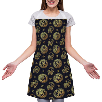 Cute Gold Boho Elephant Pattern Print Adjustable Apron