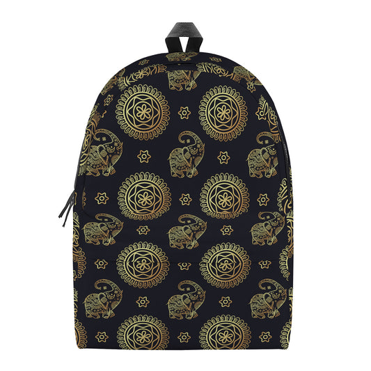 Cute Gold Boho Elephant Pattern Print Backpack