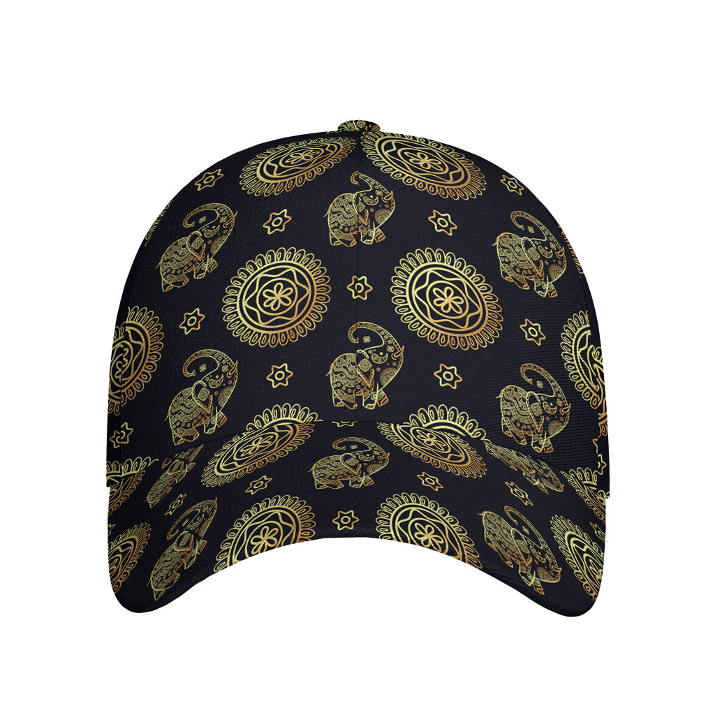 Cute Gold Boho Elephant Pattern Print Baseball Cap