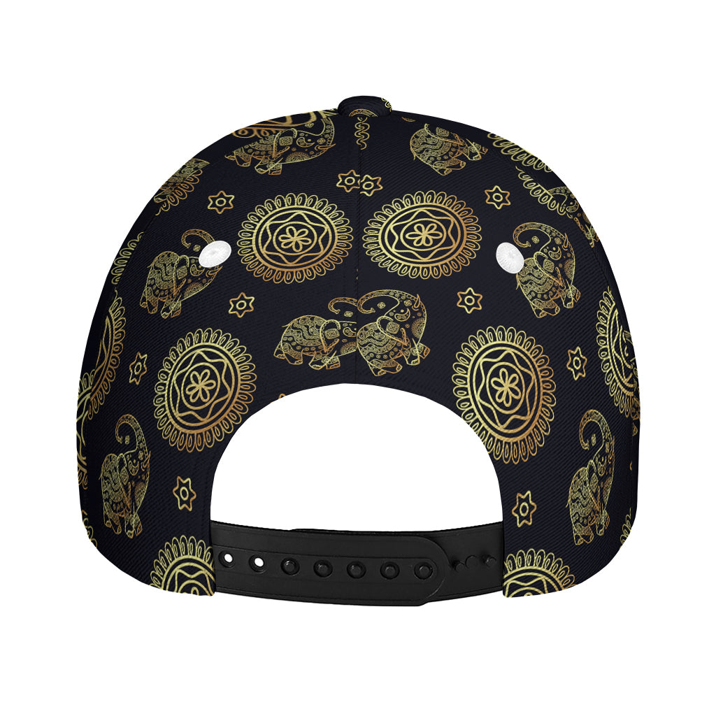 Cute Gold Boho Elephant Pattern Print Baseball Cap