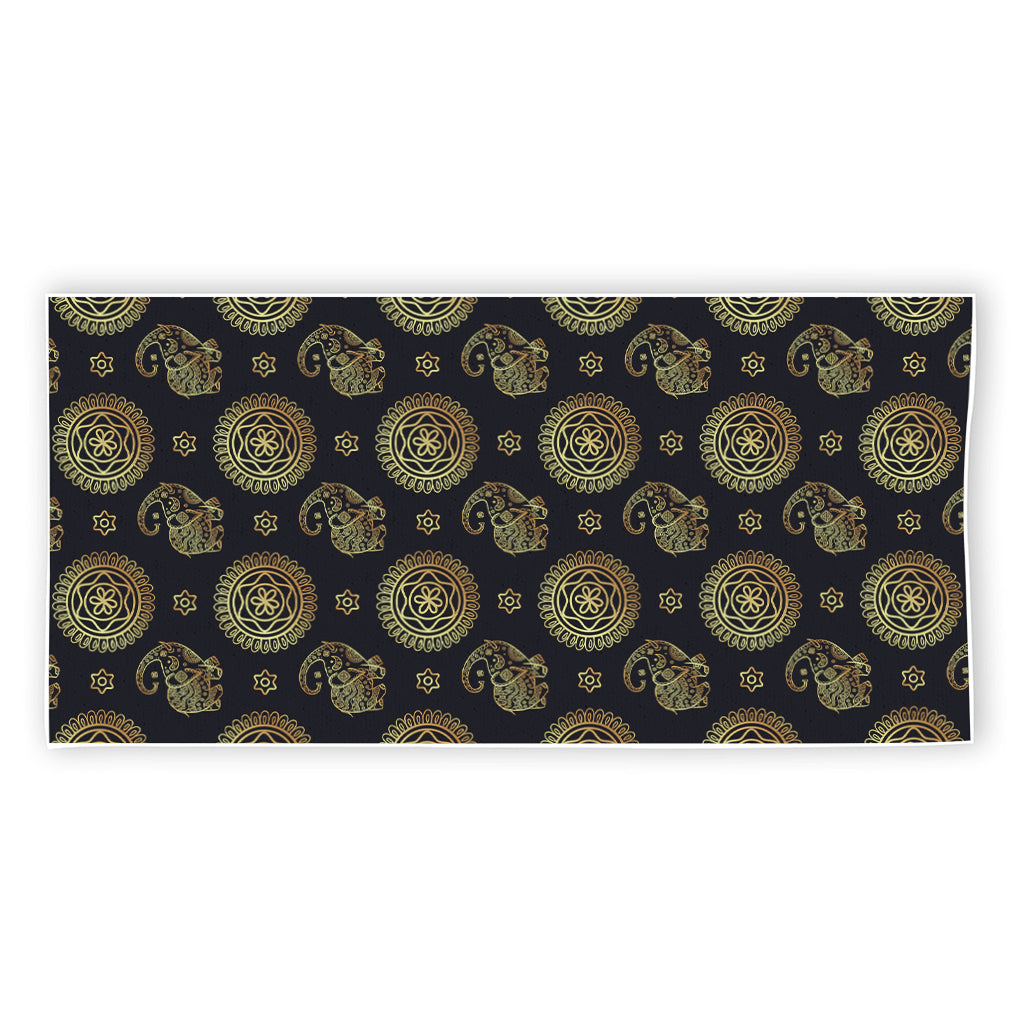 Cute Gold Boho Elephant Pattern Print Beach Towel