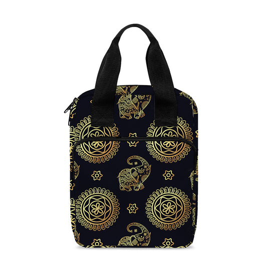 Cute Gold Boho Elephant Pattern Print Bible Tote Bag