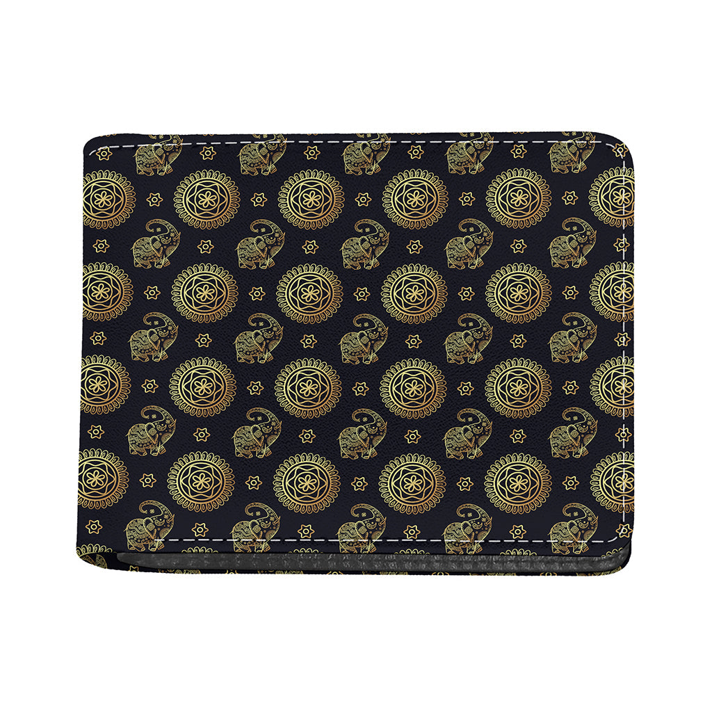 Cute Gold Boho Elephant Pattern Print Bifold Wallet
