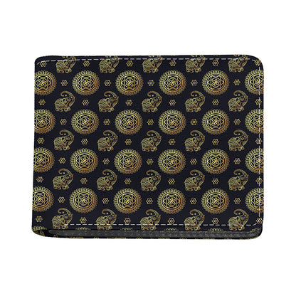 Cute Gold Boho Elephant Pattern Print Bifold Wallet