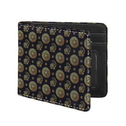 Cute Gold Boho Elephant Pattern Print Bifold Wallet
