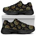 Cute Gold Boho Elephant Pattern Print Black Chunky Shoes