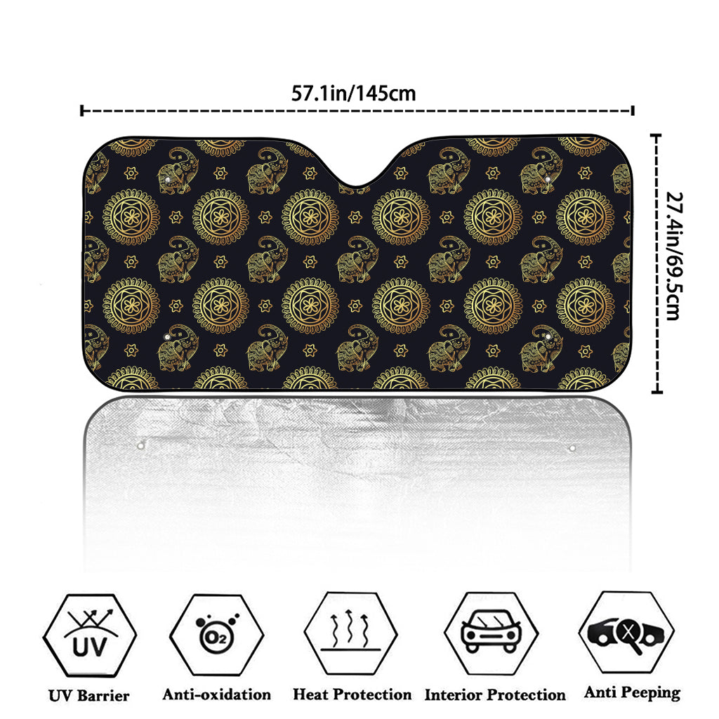 Cute Gold Boho Elephant Pattern Print Car Windshield Sun Shade