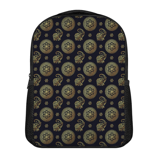 Cute Gold Boho Elephant Pattern Print Casual Backpack