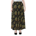 Cute Gold Boho Elephant Pattern Print Chiffon Maxi Skirt