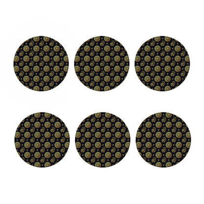 Cute Gold Boho Elephant Pattern Print Coaster Set