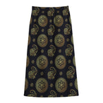Cute Gold Boho Elephant Pattern Print Cotton Front Slit Maxi Skirt