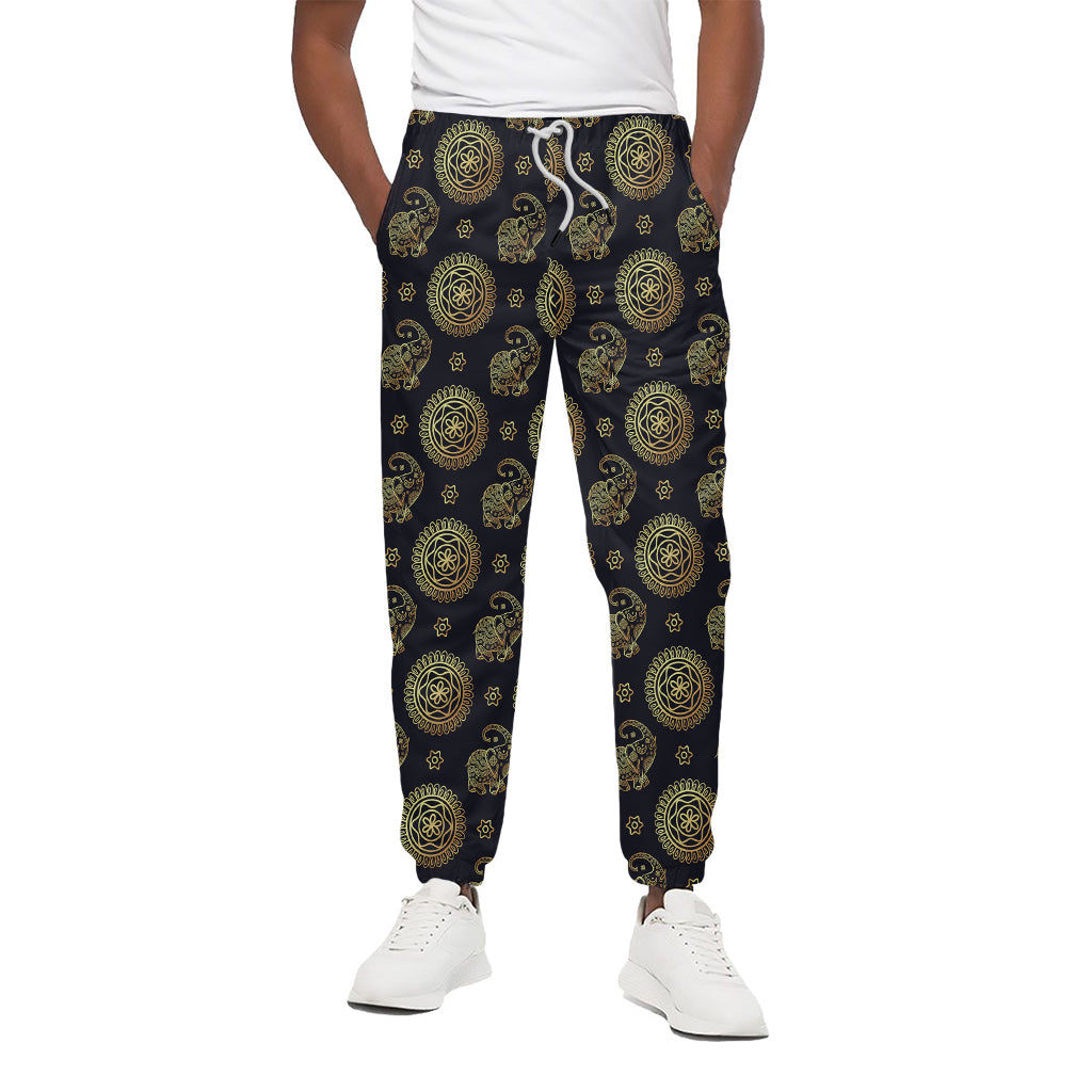 Cute Gold Boho Elephant Pattern Print Cotton Pants