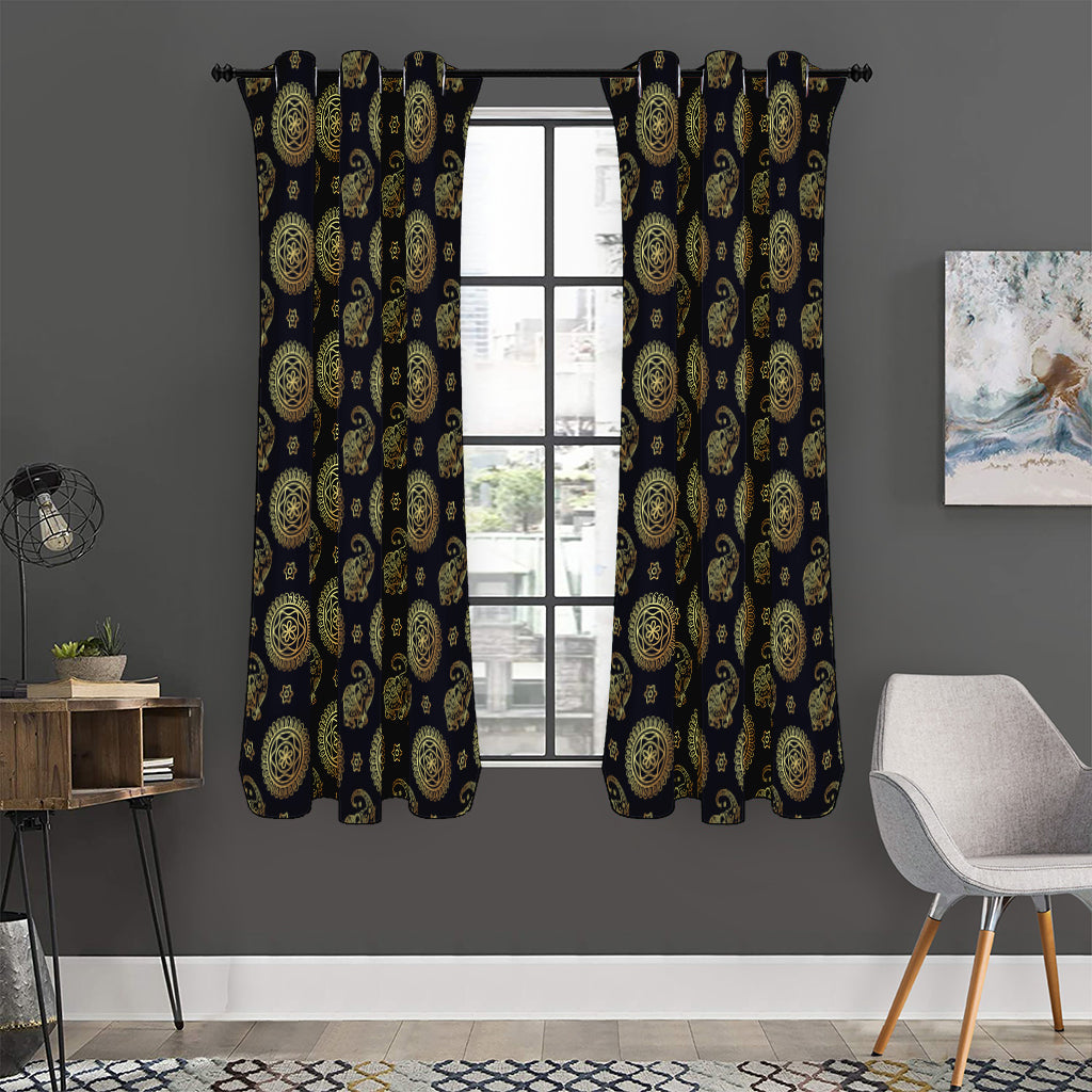 Cute Gold Boho Elephant Pattern Print Curtain