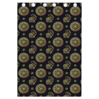 Cute Gold Boho Elephant Pattern Print Curtain