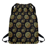 Cute Gold Boho Elephant Pattern Print Drawstring Backpack