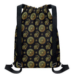 Cute Gold Boho Elephant Pattern Print Drawstring Backpack