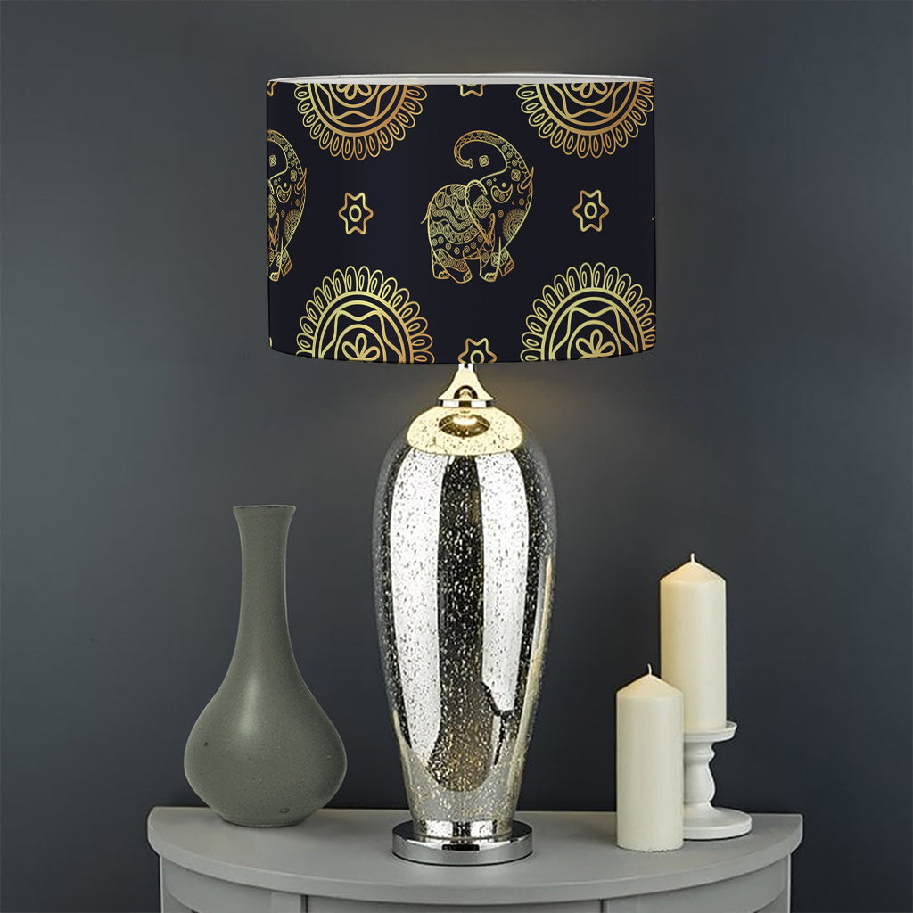 Cute Gold Boho Elephant Pattern Print Drum Lamp Shade