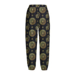 Cute Gold Boho Elephant Pattern Print Fleece Lined Knit Pants