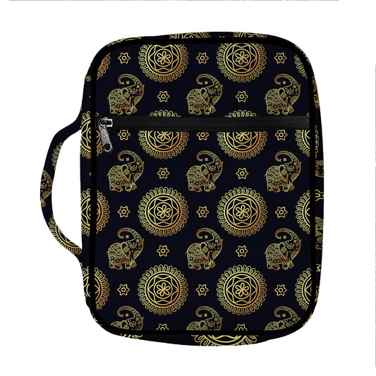 Cute Gold Boho Elephant Pattern Print Front Pocket Bible Bag