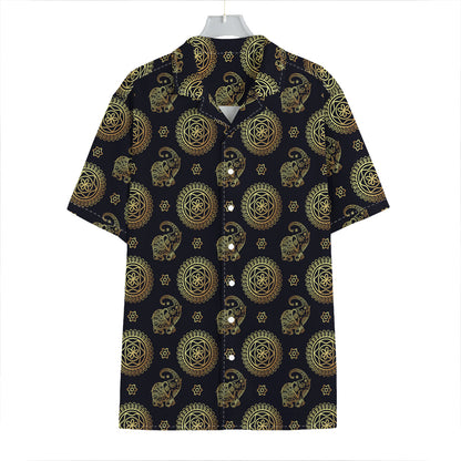 Cute Gold Boho Elephant Pattern Print Hawaiian Shirt