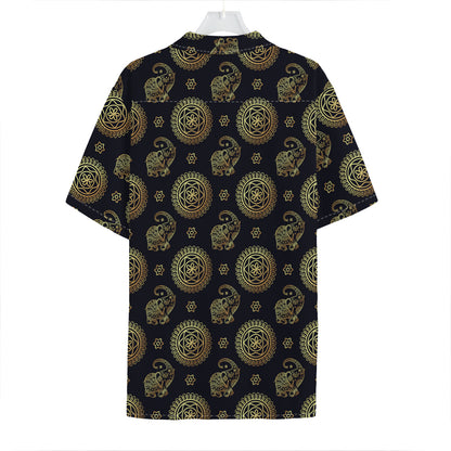 Cute Gold Boho Elephant Pattern Print Hawaiian Shirt