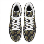 Cute Gold Boho Elephant Pattern Print High Top Leather Sneakers