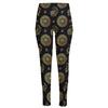 Cute Gold Boho Elephant Pattern Print High-Waisted Pocket Leggings