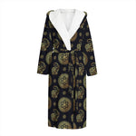 Cute Gold Boho Elephant Pattern Print Hooded Bathrobe
