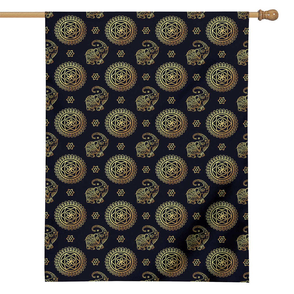 Cute Gold Boho Elephant Pattern Print House Flag