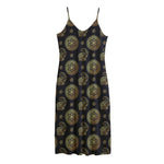 Cute Gold Boho Elephant Pattern Print Jersey Midi Cami Dress