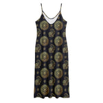 Cute Gold Boho Elephant Pattern Print Jersey Midi Cami Dress