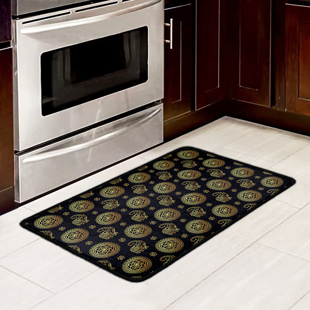 Cute Gold Boho Elephant Pattern Print Kitchen Mat