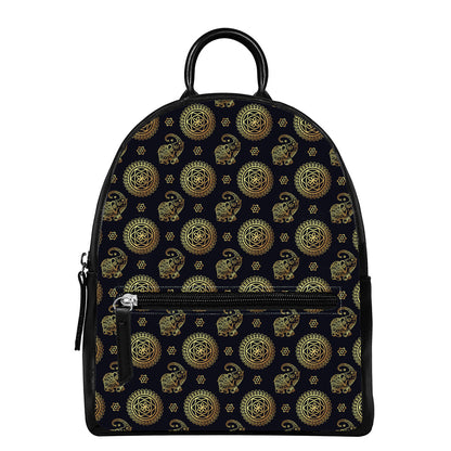 Cute Gold Boho Elephant Pattern Print Leather Backpack